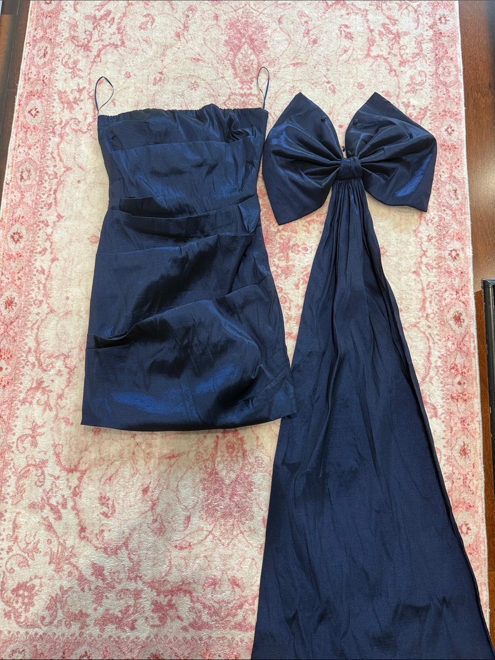 Navy Satin Strapless Mini Dress with Oversized Bow Sash SIZE MEDIUM